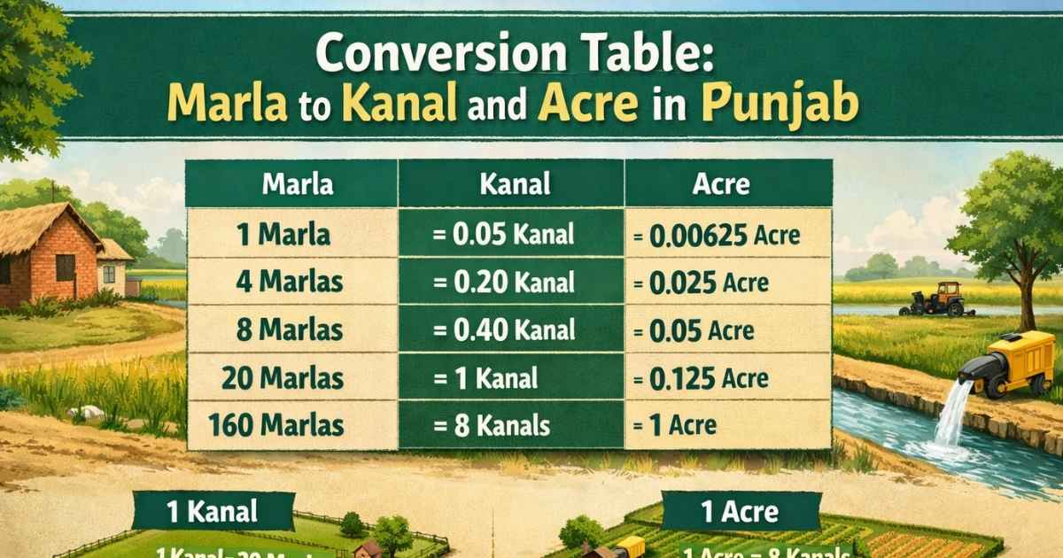 Conversion Table: Marla to Kanal and Acre in Punjab